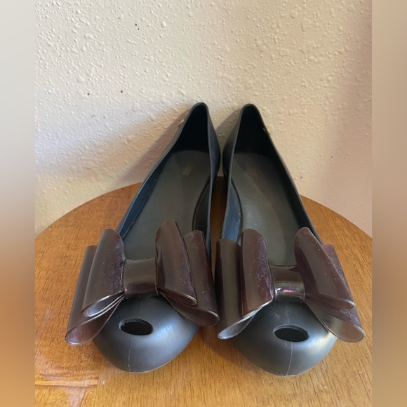 Melissa Black & Brown Bow Jelly Ballet Flats - Picture 2 of 10